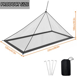 LINSOCLE Camping Mosquito Net, Mosquito Net Travel, Used for Outdoor Camping, Travel, Anti Mosquitoes, Easy to Carry, Includes Carry Bag and Dowels, Black (220 x 120 x 100 cm No Floor)