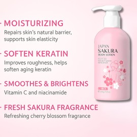 Japanese Cherry Blossom Body Lotion – Radiant Glow Firming Moisturizer with Niacinamide & Vitamin C | Hydrating Body Cream for Dry Skin | Lightweight, Non-Sticky, Fast-Absorbing | Pump Bottle | 200ml