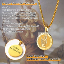 Saint Christopher Shield Necklace 18K Gold Plated Stainless Steel Patron Round Medal Pendant Chain Religious Jewelry Women Men