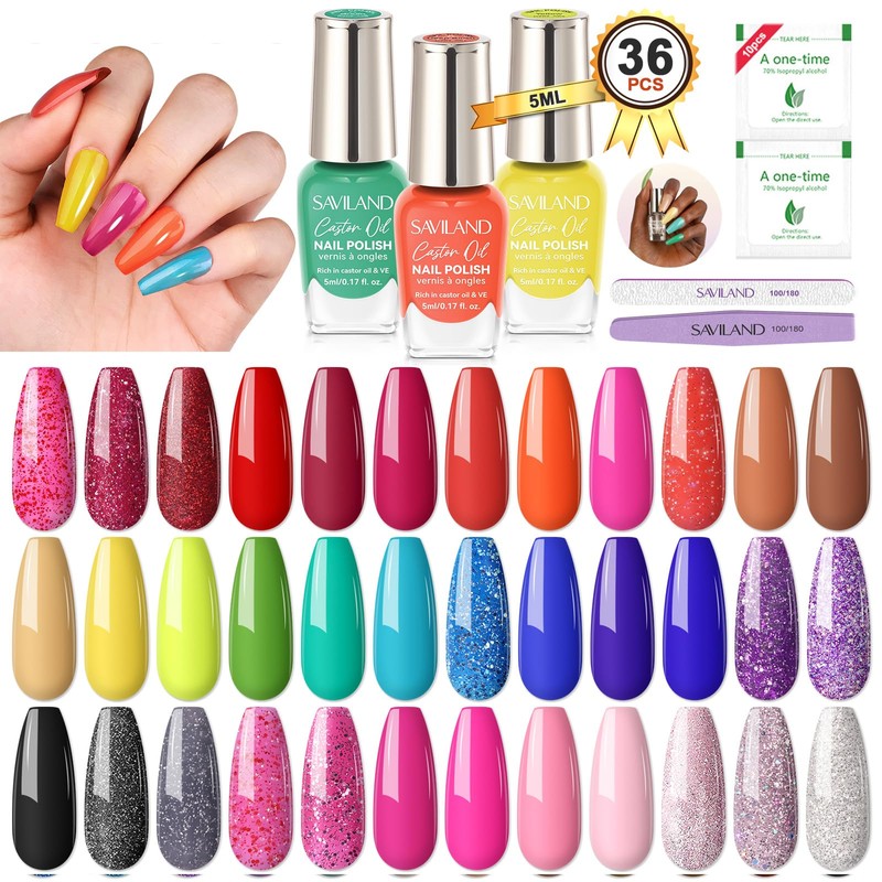 SAVILAND Juego de Esmalte de Uñas Secado Al Aire 36Pcs