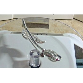 Krementz crystal  rose flower  sterling silver brooch pin USA MADE