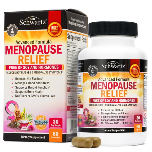 Herbal Menopause Relief for Women - Menopause Support for Mood & Hormone Balance with Milk Thistle Chasteberry Black Cohosh Red Clover - Menopause Supplements for Women - 60 Veggie Capsules