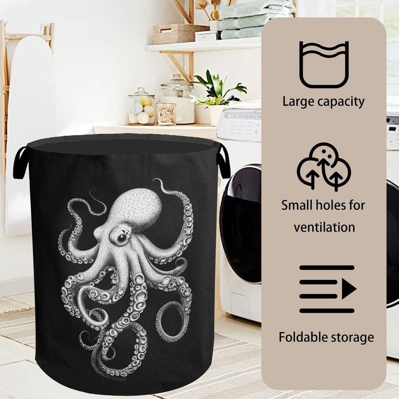 Black Octopus Laundry Basket - Heavy Duty 60L Dirty Clothes