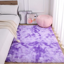 AROGAN Soft Rainbow Area Rugs for Girls Room 3x5 Feet, Purple Fluffy Girls Bedroom Rugs, Princess Rug, Cute Colorful Carpet for Kids Teens Nursery Toddler