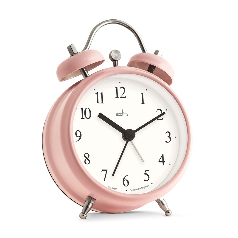 Acctim Haven Analogue Faux Double Bell Small Alarm Clock (Pink