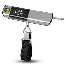 Flintronic Digital Luggage Scale, Portable Hanging Scale, LCD Display with Hook, 50 kg/110 lb, Portable Hanging Scale with Practical Tape Measure and Integrated Spirit Level, with Tare Function