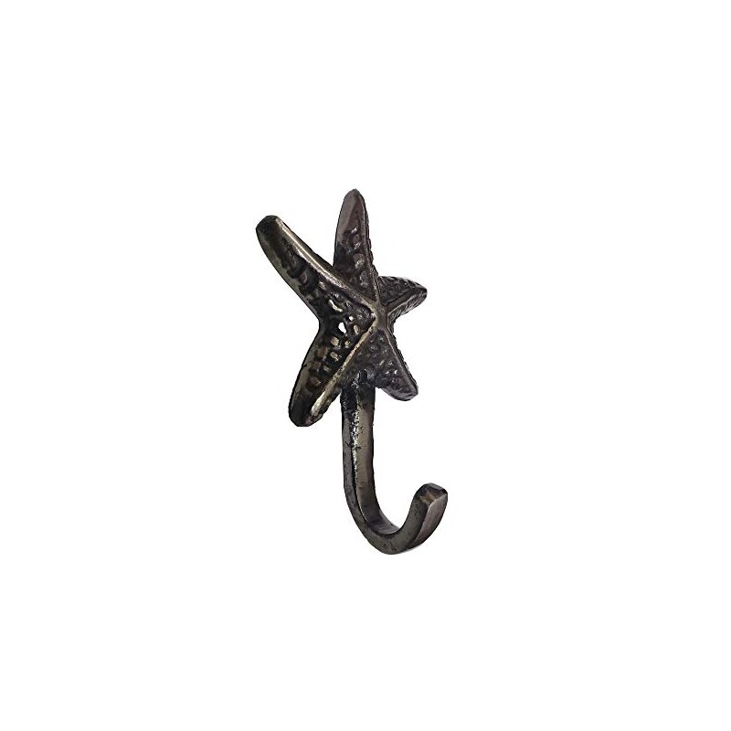Nautical Tropical Polished Iron Starfish Wall Hook, Set of 4