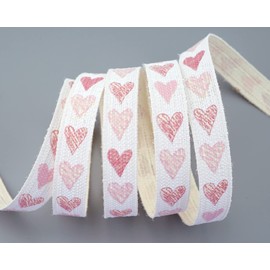 finemark 20 m x 15 mm Decorative Ribbon Happy Hearts Cream Pink Gift Ribbon Hearts Ribbon Decorative Ribbon 100% Cotton Environmentally Friendly Love Valentine's Day Mother's Day