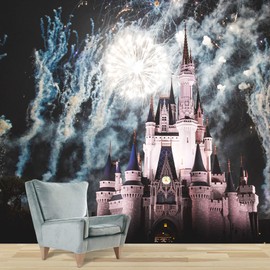 IDEA4WALL Removable Wall Sticker/Wall Mural Moonlight Fireworks Magic Castle Fantasy & Sci-Fi Architecture Illustrations Modern Art Decorative Landscape for Living Room, Bedroom, Office - 66"x96"
