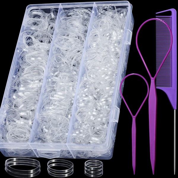 Clear Elastics Hair Ties, YGDZ 2000PCS Rubber Bands for Hair with Organizer Box,Hair Accessories for Girls, Women, Kids, Toddlers, Assorted Sized Clear Hair Elastics Bands for Fine Hair, Thick Hair
