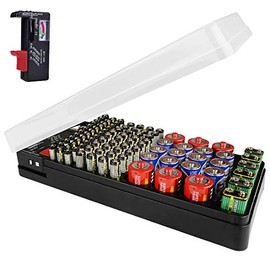 Battery Organizer Storage Case Holder with Tester Holds 98 Battery