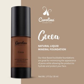 Carolina Cosmetics - Plant-Based Foundation in Cocoa Shade - Hydrating, Pore-Minimizing & Buildable Coverage - Vegan, Non-GMO, Gluten-Free, Paraben-Free- Sun Protection - 1Fl Oz