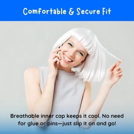 Dress Up America Bob Wig - Short Bob Wig with Bangs - Cosplay Wig for Women - Costume Wigs for Dress Up (White)