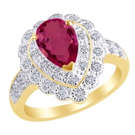 AFFY Simulated Pink Sapphire & Cubic Zirconia Engagement Ring in 14K Yellow Gold Over Sterling Silver (1 Cttw) Ring Size - 5