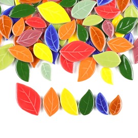 ZWCT 200g/7oz Colorful Leaves Ceramic Mosaic Tiles, DIY Creative Leaf Mosaic Tiles, DIY Handmade Plate vase Cup, Mosaic Crafting Supplies-Yellow