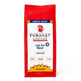Puroast Low Acid Coffee Whole Bean, Lost Art Blend, Medium Roast, Certified Low Acid Coffee, 5.5+ pH, Gut Health, 2.2 LB, Higher Antioxidant, Smooth for Espresso, Iced Coffee