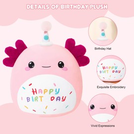 SQEQE Axolotl Stuffed Animal Toy Happy Birthday Axolotl Plush Pink Birthday Plushies Doll Home Decor for Girls Boys Kids(Pink, 14 Inch)