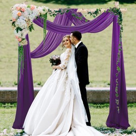 Chiffon Wedding Arch Draping Fabric 2 Panles 6 Yard Purpl Wedding Arches for Ceremony Outdoor 29''x18ft Long Chiffon Drapery Tulle for Wedding Arch Arbor Wedding Archway Purple