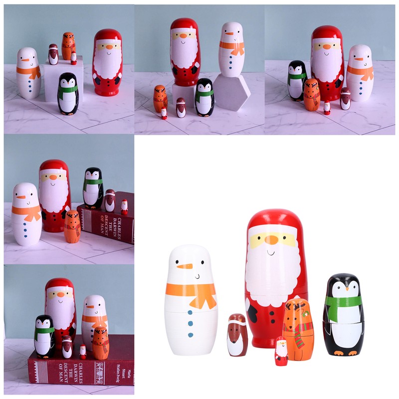 6Pcs Russian Nesting Dolls Gift Wooden Painted Art Crafts Cartoon