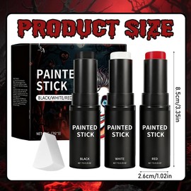 Face Paint Sticks 3 Pack Red White & Black – Creamy Twist-Up Crayons, Sweatproof High Pigment for England Face Paint, Halloween & Goth Makeup, Vampire Cosplay & Dress Up (21G, 7G*3)