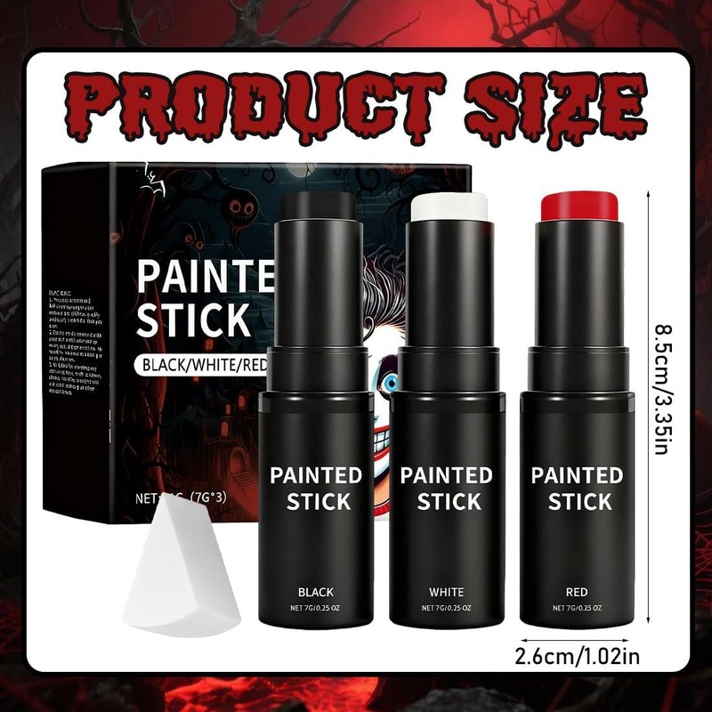 Face Paint Sticks 3 Pack Red White & Black –