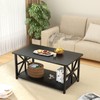 GreenForest Coffee Table with Round Corner, Farmhouse Center Table with