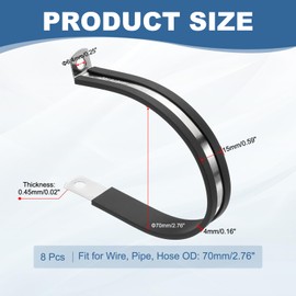 PATIKIL 2-3/4 Inch Cable Clamp, 8 Pack 304 Stainless Steel Rubber Cushioned Insulated Pipe Metal Clamp for Tube Pipe Hose Cable Wire Cord Installation