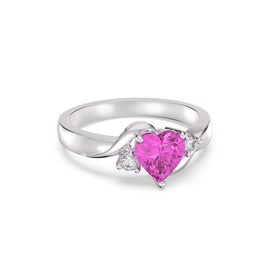 Shusukue October Birthstone Ring 925 Sterling Silver Created Pink Tourmaline Ring Heart Pink Crystal Ring Tourmaline Jewelry Gift for Women Size 7