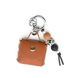 Poproo Mini Backpack Keychain for Women Key Chain Key Ring Silicone Beads Keychains Charms (Brown)