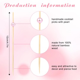 600pcs Cocktail Picks, 4.7 inch Pink Pearl Wooden Tooth Picks, Toothpicks for Appetizers Drink Fruit Food Accessories