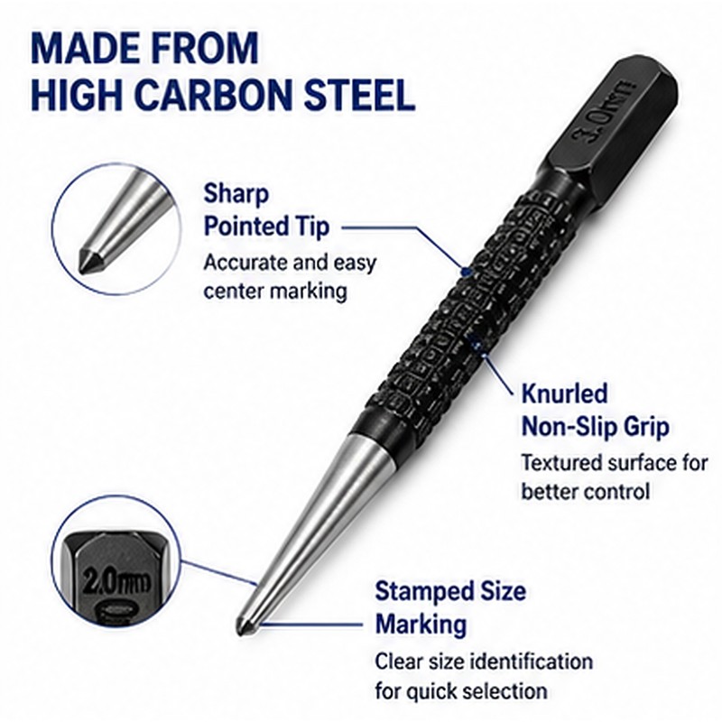 3-Piece Center Punch Set – 1.5 mm, 2.0 mm &