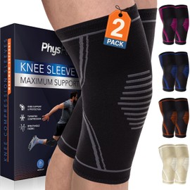 PhysFlex Rodillera Para Alivio Del Dolor - Paquete De 2 Mangas De Compresión De Rodilla Para Hombre Y Mujer - Soporte Para Levantamiento De Pesas,... 