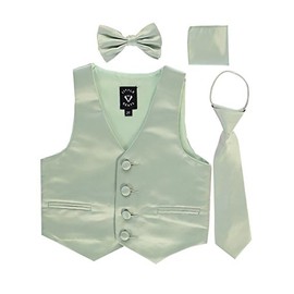 Sage Little Boys 4 Piece Formal Satin Vest Set Zipper Tie Bowtie Hanky 5