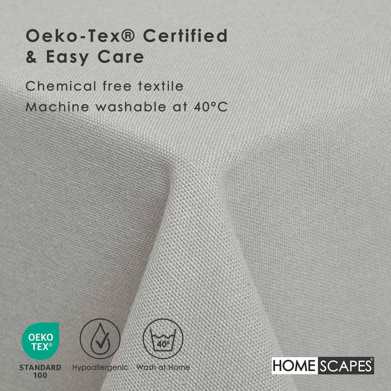 HOMESCAPES Grey Cotton Tablecloth 6 to 8 seater Large Rectangular