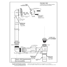 Westbrass 7931817-DC-26 22" Direct Connect 17 Gauge Brass Waste and Overflow with Tip-Toe Drain Trim, Polished Chrome