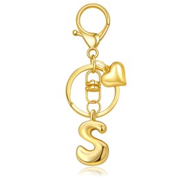 SKYFUN Gold Letter Keychain for Women Cute Small Initial Keychain with Heart Charms for Purses Bags Handbags Wallet Backpack Accessories, Gold S