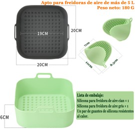 Cuenco de silicona para freidora de aire cuadrado,Silicona para Freidora de Aire,2 piezas de silicona para freidora de aire y un par de guantes de cocina,Apto para freidoras de aire de más de 5Litros
