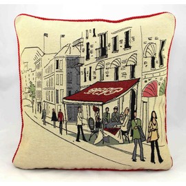 Street Cafe Vintage Tapestry Cushion Covers 18" x 18"
