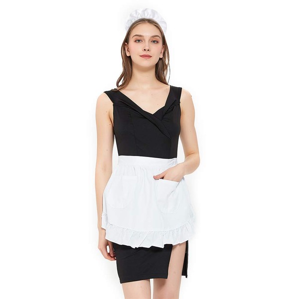 TopTie Maid Waist Apron with Headband for Women, Christmas Ruffles