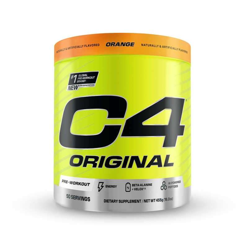 C4 Original Pre-Entreno, Sabor Naranja, 50 Porciones, 455g, con Beta-Alanina