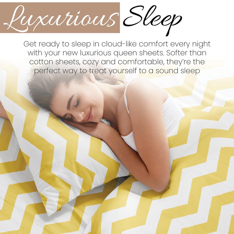 ienjoy Home 4 Piece Sheet Set Arrow Patterned, Full, Yellow