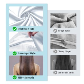 my novel things Silky Pillow Cases and Sleep Mask Set Includes 2 Silky Pillowcases, 1 Silky Eye Mask & 4 Scrunchies, Luxury Sleep Set, Silky Eye Mask for Sleeping Suitable for Sensitive Skin (Silver)