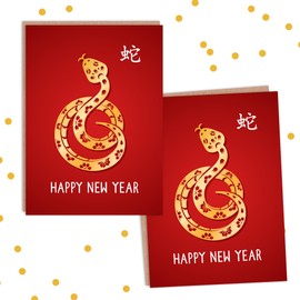 Artery8 2025 Chinese New Year Lunar New Year Of The Snake Happy New Year Blank Greeting Cards With Envelopes Pack of 6