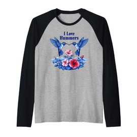 I Love Hummers Hummingbird Colibri Realistic Hibiscus Flower Raglan Baseball Tee