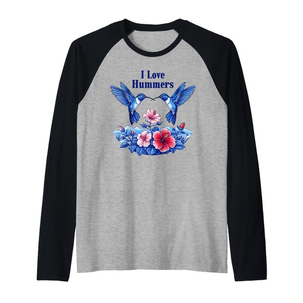 I Love Hummers Hummingbird Colibri Realistic Hibiscus Flower Raglan Baseball