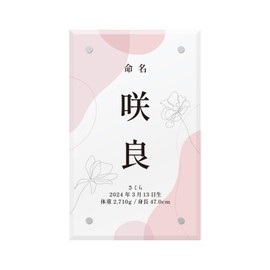 Acrylic Naming Card, Name Banner, Pink Flora, Made in Japan, Acrylic Name, Birthdate, Height, Weight, Stylish, Small Size, Compact