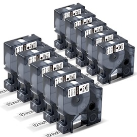 10-Pack Compatible for Dymo D1 Label Tape 45013 1/2 in x 23 ft, 12mm Label Maker Refills a45013 S0720530 for Dymo LabelManager 210D 260P 280 360D 420P PnP 220P 260P 500TS 450DUO Black on White