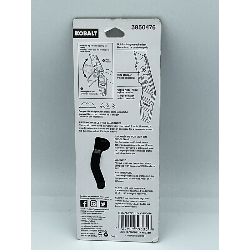 KOBALT Folding Utility Knife Quick Change Blade w/ 25 Extra