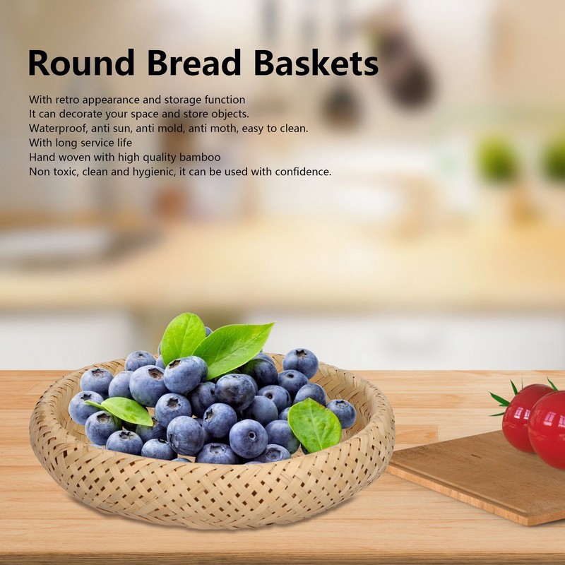 Round Bread Baskets Bamboo Hand Woven Fruits Vegetable Storage Basket