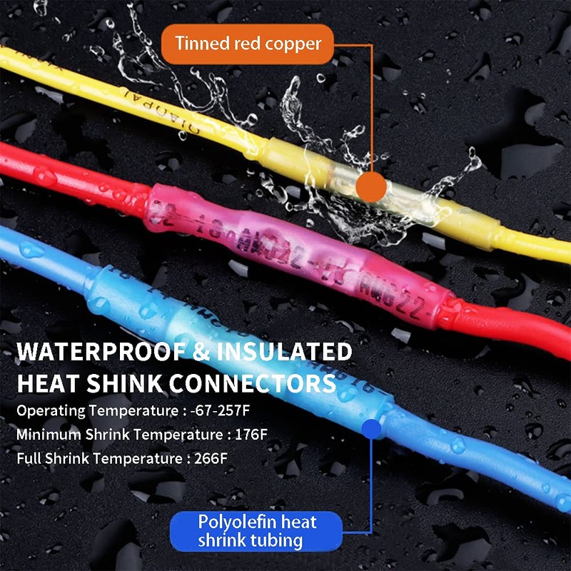 Heat Shrink Butt Connectors, 16-14 AWG 100Pcs Blue Waterproof Electrical